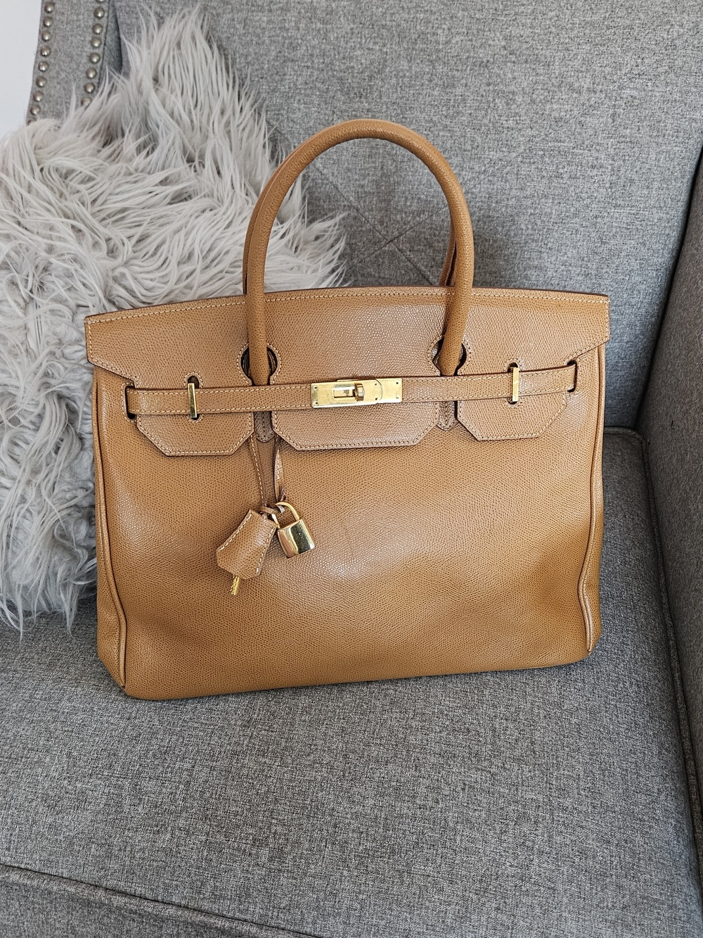 Buti Italian Classic Structured Tan Leather Top-Handle Bag Birkin Inspired